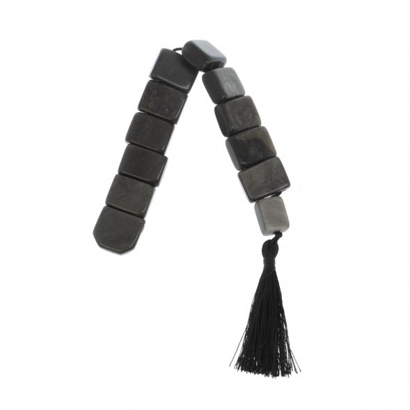 Четки из серого обсидиана перекидные 12 зерен с кисточкой 129081