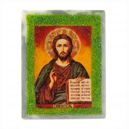 Икона настольная "Спаситель" камень змеевик 9х7,2х3 см