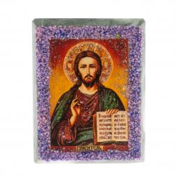 Икона настольная "Спаситель" камень змеевик 9х7,2х3 см