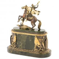 Каминные часы из нефрита и бронзы "Георгий Победоносец"