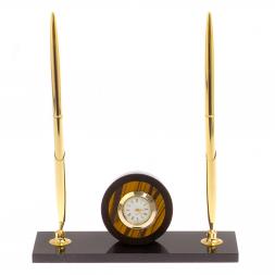 Часы с двумя ручками камень тигровый глаз