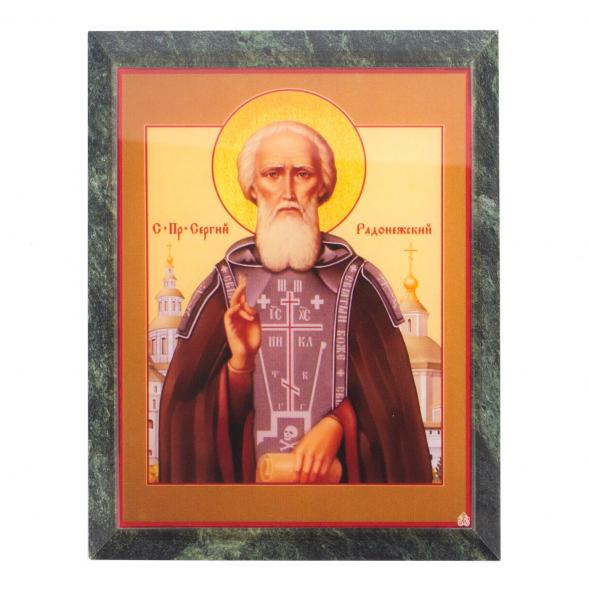 Икона настенная Сергий Радонежский змеевик 14х18х1,2 см 119763