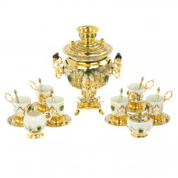 Самовар &amp;quot;Малахитовые узоры&amp;quot; с сервизом на 6 персон Златоуст