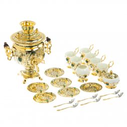 Самовар &amp;quot;Малахитовые узоры&amp;quot; с сервизом на 6 персон Златоуст