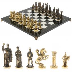 Шахматы подарочные из бронзы "Римские" 44х44 см из змеевика и мрамора