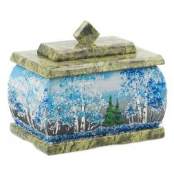Шкатулка змеевик рисунок Зима 11х8х9,5 см