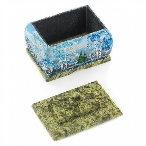 Шкатулка змеевик рисунок Зима 11х8х9,5 см 119958