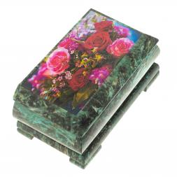Шкатулка с иллюстрацией "Розы" камень змеевик 17,5х9,5х7,5 см