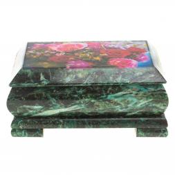 Шкатулка с иллюстрацией "Розы" камень змеевик 17,5х9,5х7,5 см