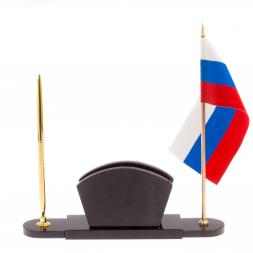 Визитница с флагом и гербом РФ камень нефрит