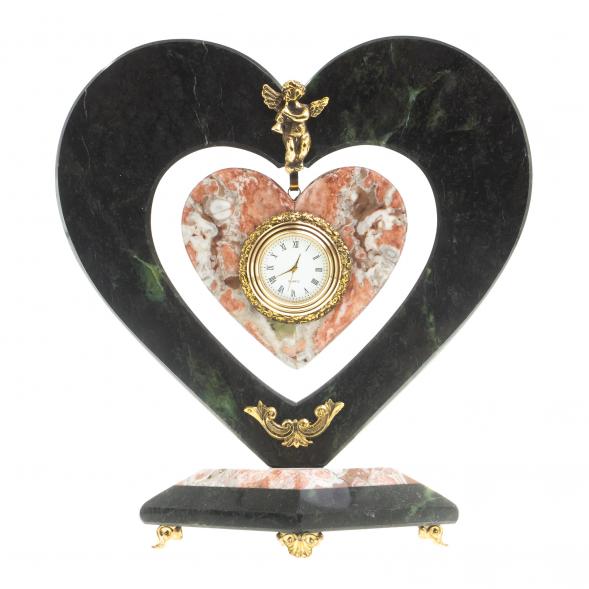 Часы &amp;quot;Сердце с ангелом&amp;quot; мрамор змеевик 116670
