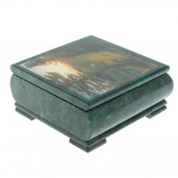 Шкатулка &amp;quot;Закат&amp;quot; из змеевика 18х18х8 см