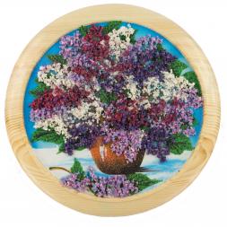 Панно &amp;quot;Сирень&amp;quot; 30х30 см из каменной крошки на голубом фоне