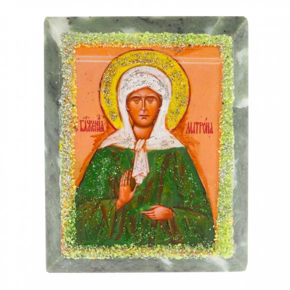 Икона настольная &amp;quot;Святая Матрона&amp;quot; камень змеевик 9х7,2х3 см 121447