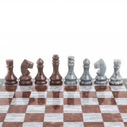 Шахматы из камня "Традиционные" доска 40х40 см серый мрамор лемезит
