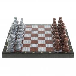 Шахматы из камня "Традиционные" доска 40х40 см серый мрамор лемезит