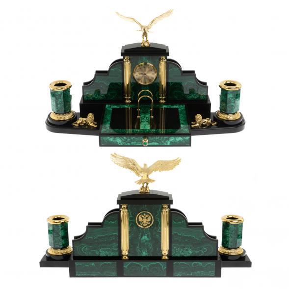 Письменный набор &amp;quot;Президентский&amp;quot; из малахита с лампой 116477