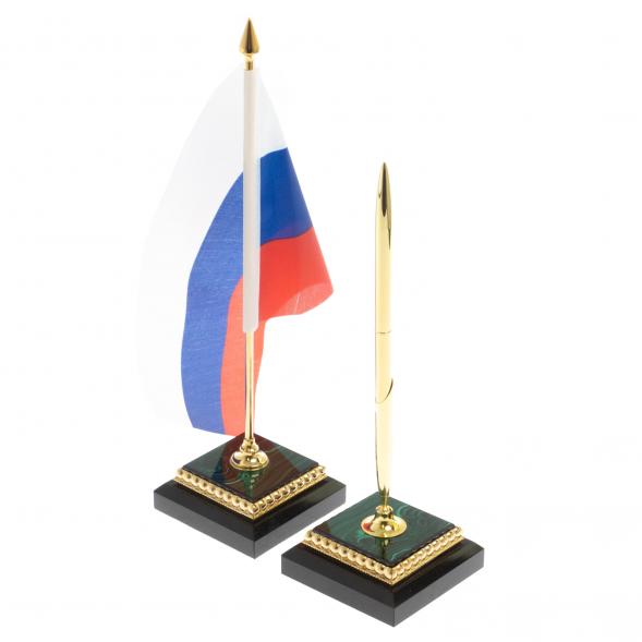 Письменный набор &amp;quot;Президентский&amp;quot; из малахита с лампой 116477