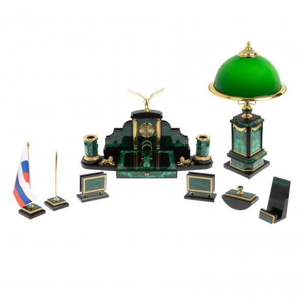 Письменный набор &amp;quot;Президентский&amp;quot; из малахита с лампой 116477