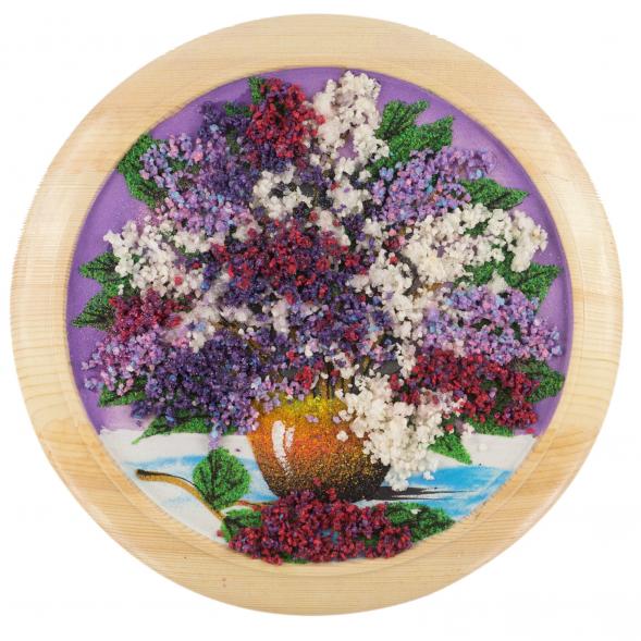 Панно &amp;quot;Сирень&amp;quot; 30х30 см из каменной крошки на сиреневом фоне 121159