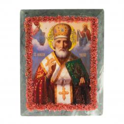 Икона настольная "Николай Чудотворец" камень змеевик 9х7,2х3 см