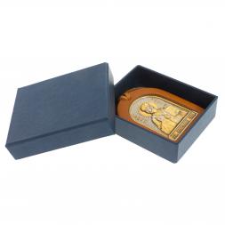 Оберег в машину с иконой &amp;quot;Николай Чудотворец&amp;quot; коричневая кожа Златоуст