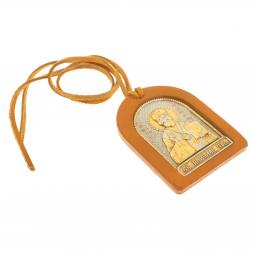 Оберег в машину с иконой &amp;quot;Николай Чудотворец&amp;quot; коричневая кожа Златоуст