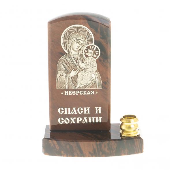 Икона с подсвечником &amp;quot;Иверская&amp;quot; камень обсидиан 123014