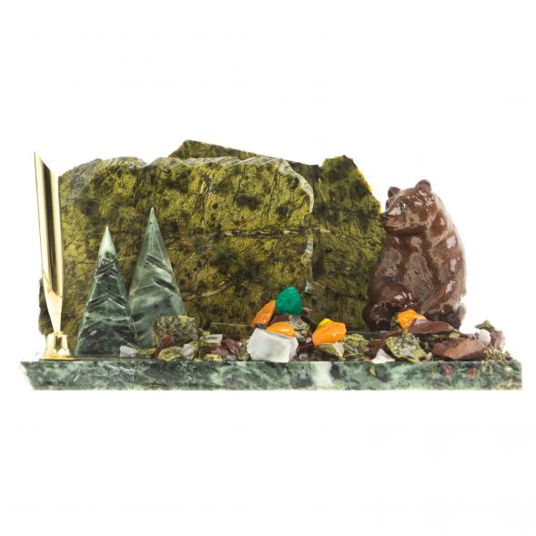 Визитница настольная &amp;quot;Мишка сидящий&amp;quot; змеевик 116051