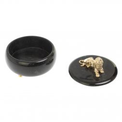 Шкатулка "Лев" из черного змеевика 15х15х12 см