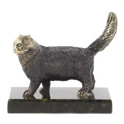 Статуэтка из бронзы на подставке из змеевика "Кот"
