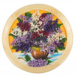 Картина &amp;quot;Сирень&amp;quot; 30х30 см  из каменной крошки на оранжевом фоне