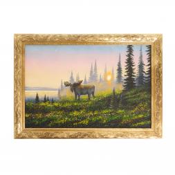 Картина из каменной крошки &amp;quot;Лось на рассвете у реки&amp;quot; багет 49х69 см