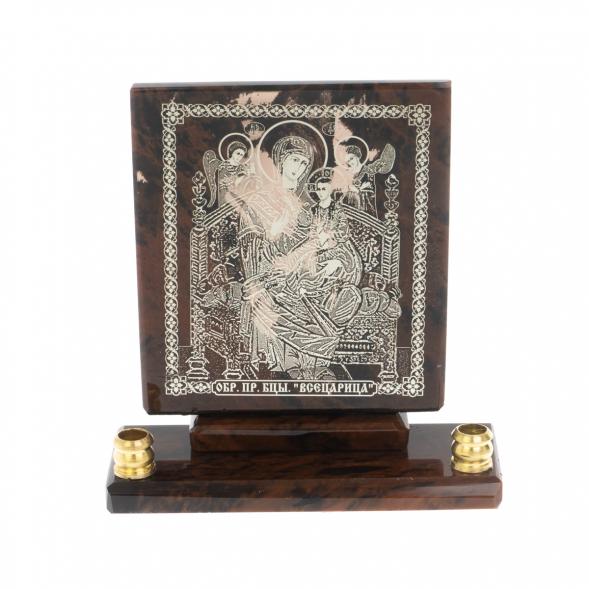 Икона настольная &amp;quot;Всецарица&amp;quot; из обсидиана с подсвечниками 122898