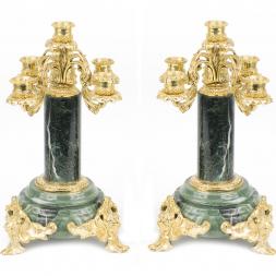 Канделябры из бронзы и камня 5 свечей пара