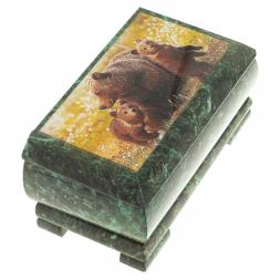Шкатулка с иллюстрацией "Медведица с медвежатами" камень змеевик 17,5х9,5х7,5 см
