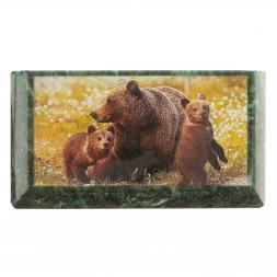 Шкатулка с иллюстрацией "Медведица с медвежатами" камень змеевик 17,5х9,5х7,5 см