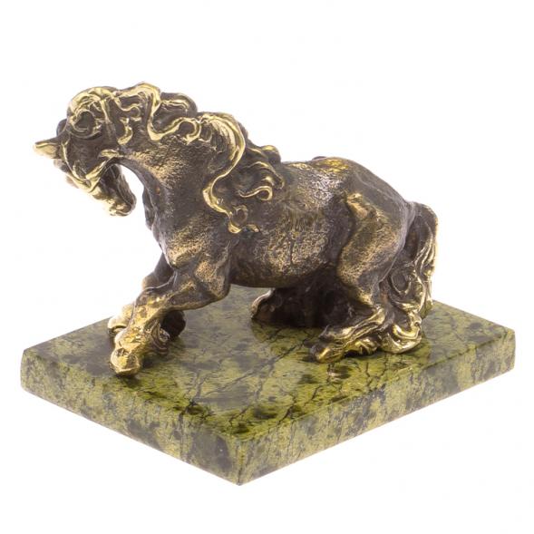 Статуэтка из бронзы &amp;quot;Конь тяжеловоз&amp;quot; камень змеевик 125792