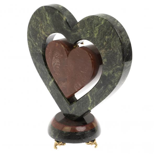 Декоративные часы «Сердце с ангелом» из змеевика и мрамора