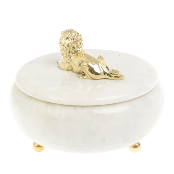 Шкатулка &amp;quot;Лев&amp;quot; из белого мрамора 15х15х12 см 127155