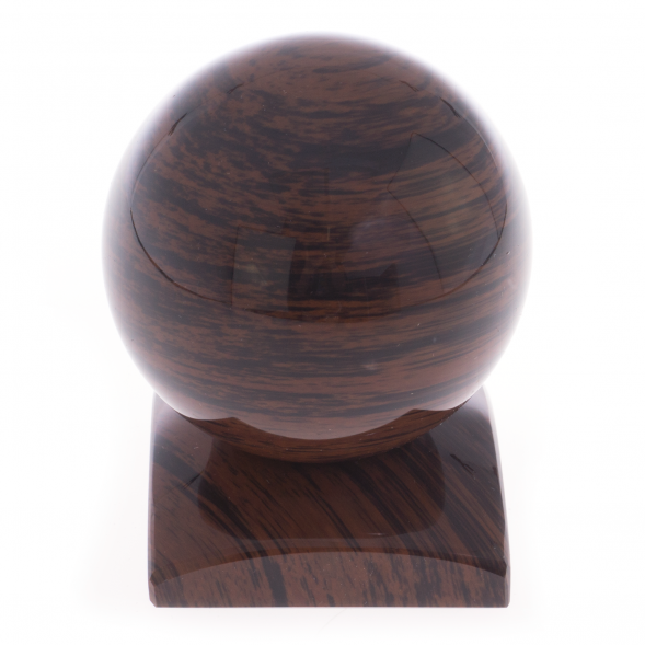 Шар из коричневого обсидиана 8 см на квадратной подставке 121987