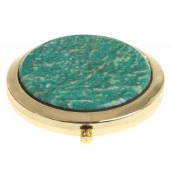 Зеркало круглое из камня амазонит цвет золото