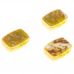 Таблетница на 2 отделения камень офит благородный цвет золото