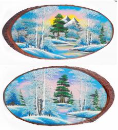 Панно на срезе дерева "Зима" горизонтальное 60-65 см каменная крошка