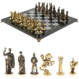 Шахматы из бронзы "Римские" доска 44х44 см из серого мрамора