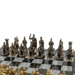 Шахматы из бронзы "Римские" доска 44х44 см из серого мрамора