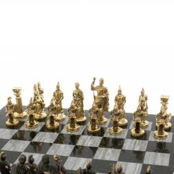 Шахматы из бронзы "Римские" доска 44х44 см из серого мрамора