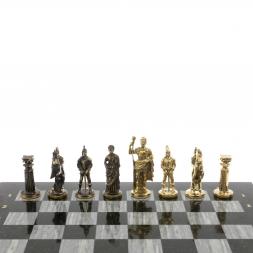 Шахматы из бронзы "Римские" доска 44х44 см из серого мрамора