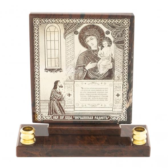 Икона настольная &amp;quot;Нечаянная радость&amp;quot; из обсидиана с подсвечниками 122900