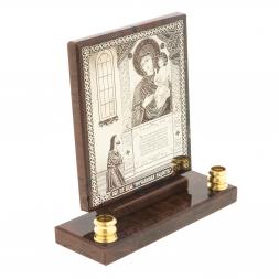 Икона настольная &amp;quot;Нечаянная радость&amp;quot; из обсидиана с подсвечниками